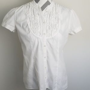 Basic White Ruffle Front Top